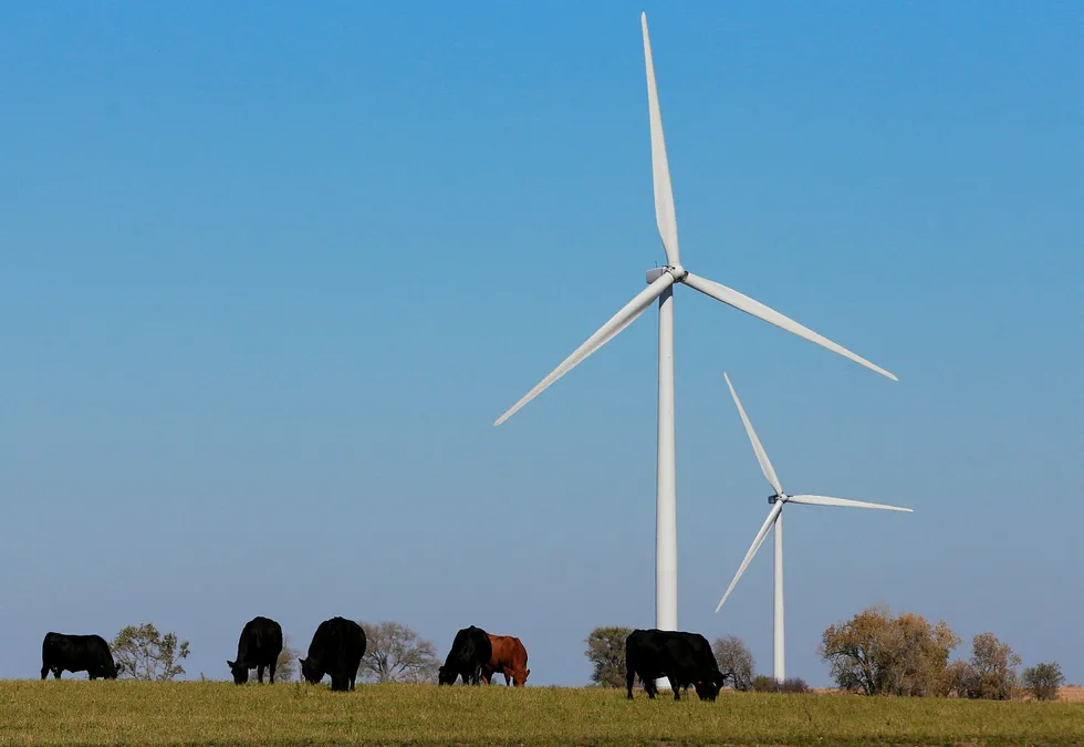 Clean energy drive: wind turbines near Steele City, Nebraska