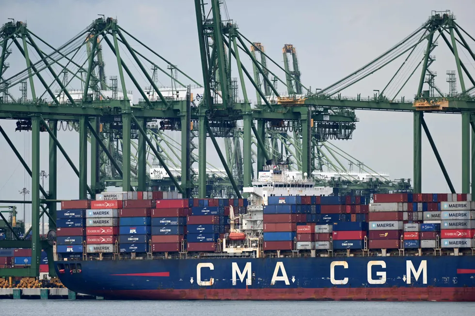Maritime hub: a container vessel docks at the Pasir Panjang port terminal in Singapore in March 2022
