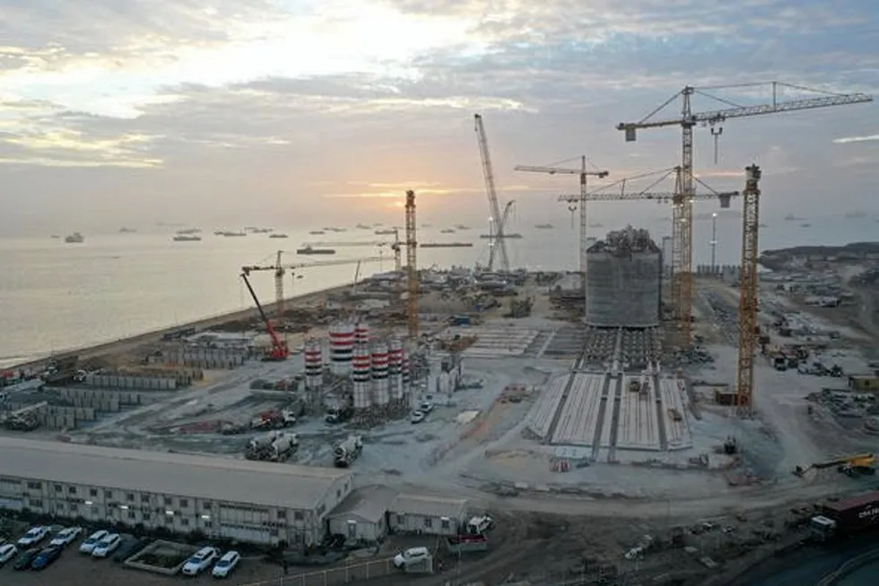 All done: Eiffage's purpose-built construction yard in Dakar, Senegal, slipformed 21 concrete caissons (one is shown here) for BP's GTA LNG project