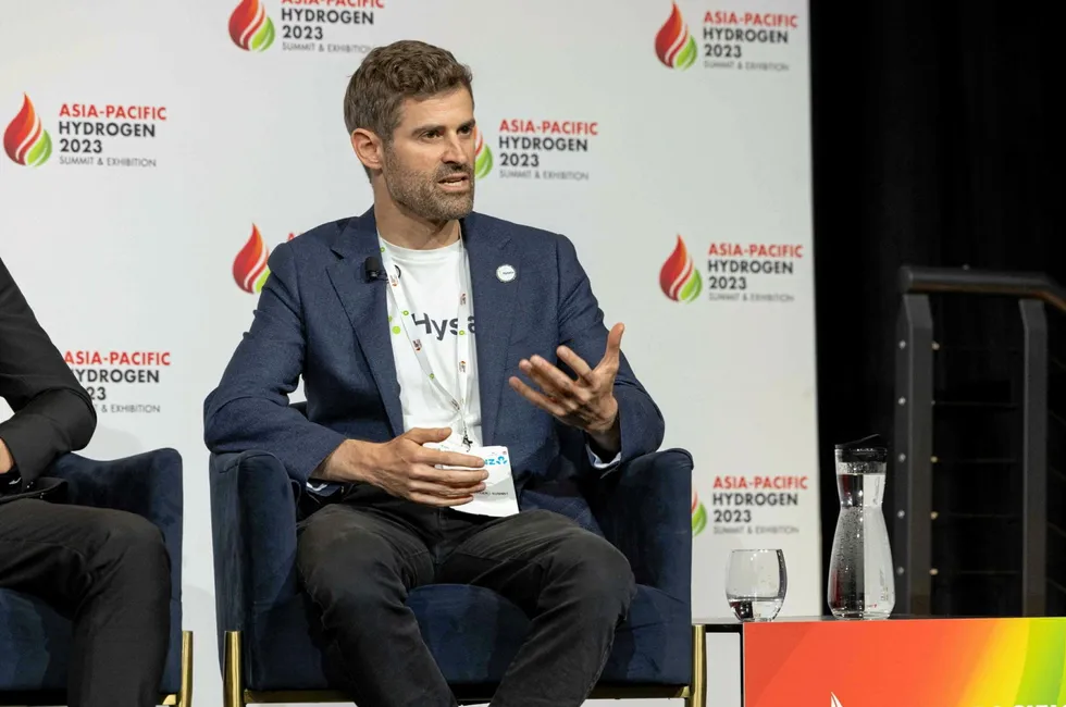 Tom Campey, chief commercial officer of Hysata, speaking at the Asia-Pacific Hydrogen Summit in Sydney last month, where he spoke to Hydrogen Insight.