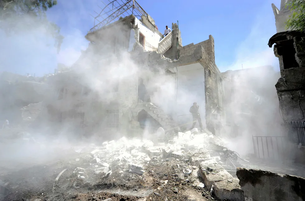 Eksplosjonsområde i Syrias hovedstad Damaskus tidligere denne måneden Foto: REUTERS/Omar Sanadiki/NTB Scanpix