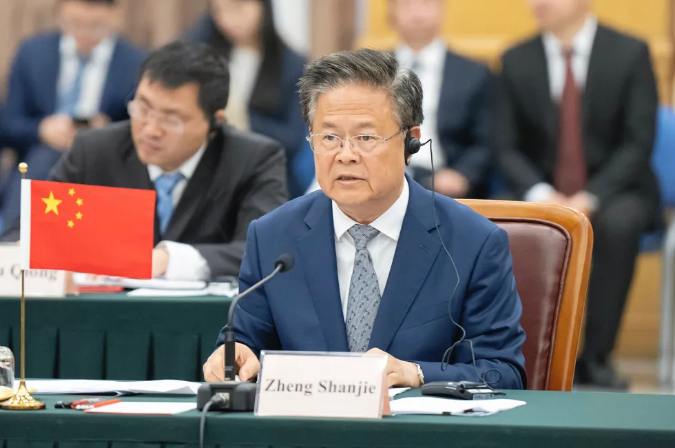 NDRC chairman Zheng Shanjie pictured at a Beijing meeting in June with the German vice-chancellor Robert Habeck (not pictured).