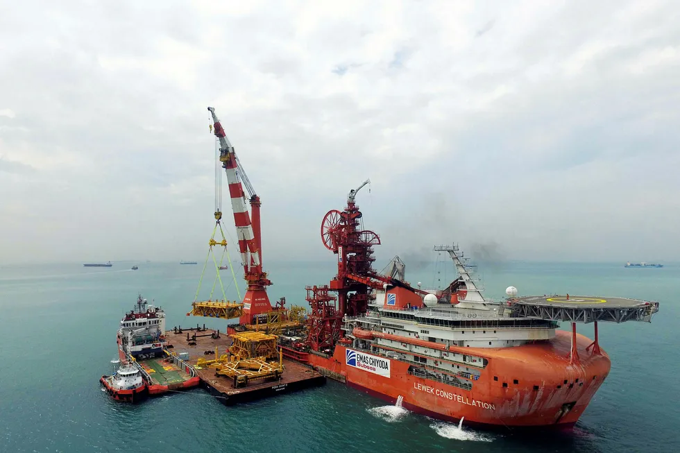 Valuable asset: the ultra-deepwater multi-lay vessel Lewek Constellation in the load-out area off Singapore
