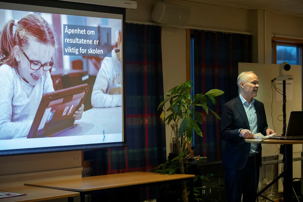 Kunnskaps- og integreringsminister Jan Tore Sanner på Jordal skole i Oslo 3. desember, da han presenterte resultatene fra den siste Pisa-undersøkelsen.
