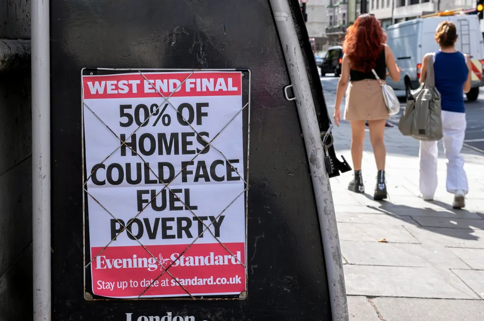 A newspaper headline on display in London last August.