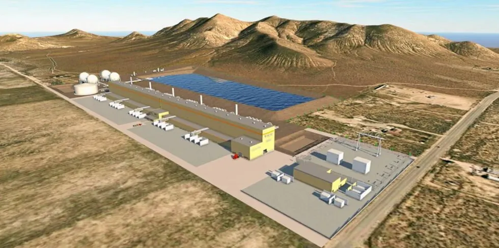 A rendering of a Hydrostor compressed air energy storage facility.