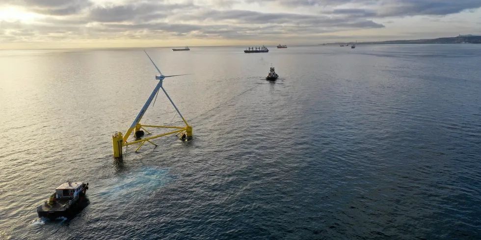 X1 Wind's PivotBuoy prototype in tow to its installation site off the Canary Islands