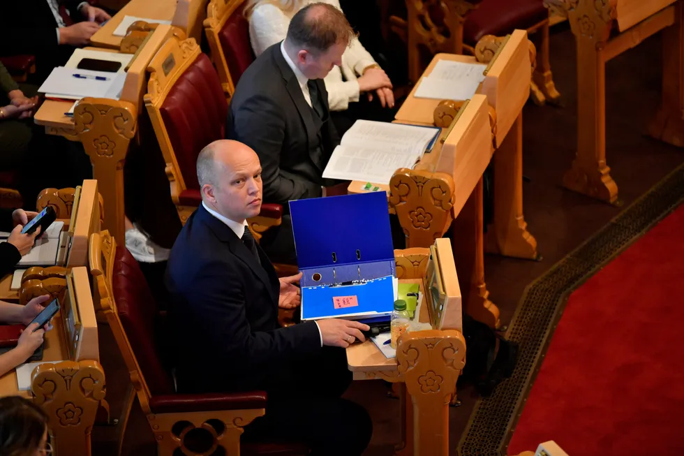 Finansminister Trygve Slagsvold Vedum på Stortinget for å presentere statsbudsjettet for 2023.
