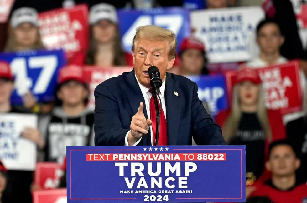 Former US President and Republican presidential candidate Donald Trump speaks at the campaign rally in Pennsylvania.