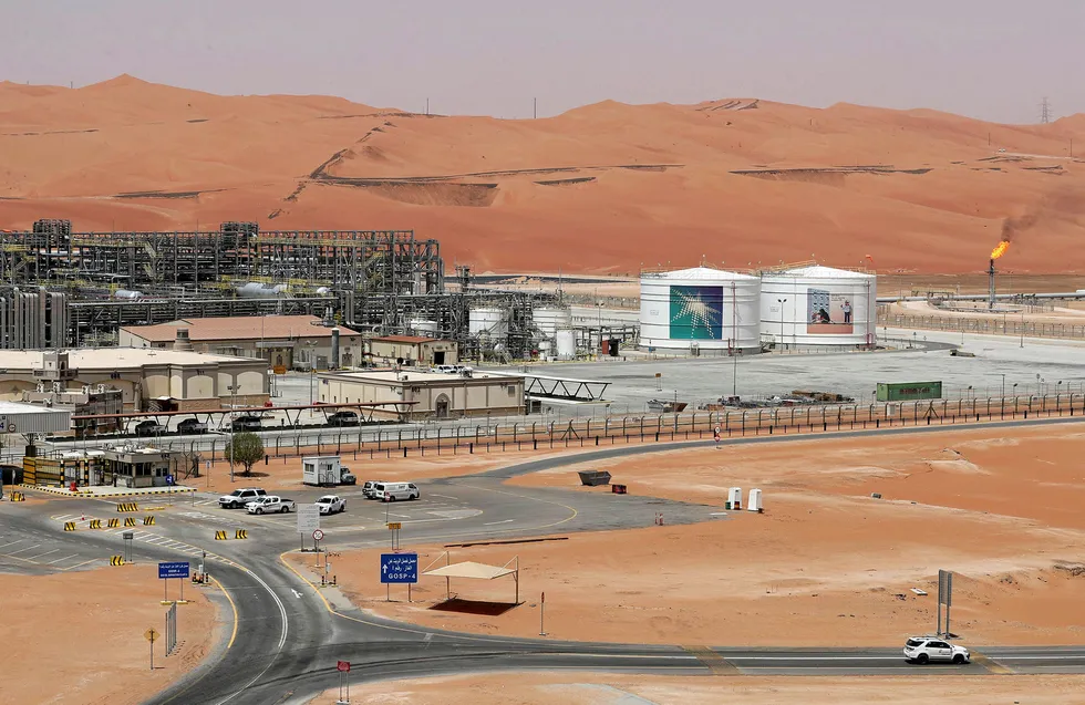 View of the production facility at Saudi Aramco's Shaybah oilfield in the Empty Quarter, Saudi Arabia