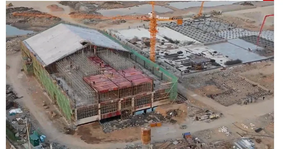 The construction of Nordic Aqua Partne's plant in China is underway. Screenshot from the company's webcast on Thursday.