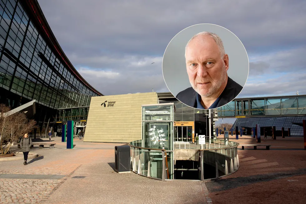 Administrerende direktør i Telia Norge, Stein-Erik Vellan (innfelt i bildet) har fått innpass i Telenor-bygget på Fornebu gjennom en mobilavtale med TietoEvry som har 4500 ansatte i samme bygg som Telias hovedkonkurrent.