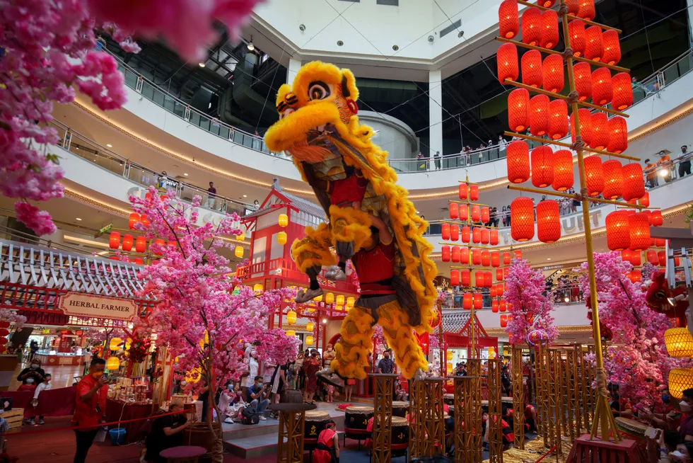 Lunar New Year celebrations: Lion dancers usher in the Year of the Tiger in a Kuala Lumpur, Malaysia shopping mall