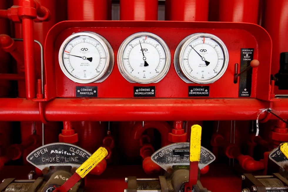 Important readings: pressure gauges a PGNiG gas fracking facility in Poland