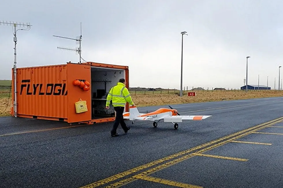 On the runway: the fixed-wing drone flew from Weybourne Airfield in Norfolk, England to the Cygnus platform