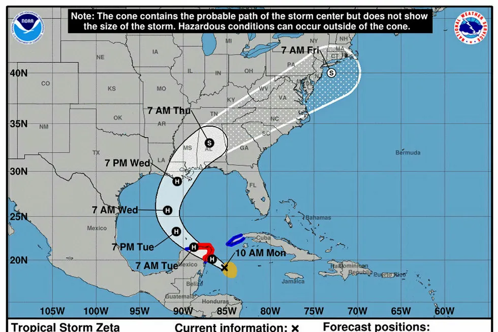 Forecast track: Tropical Storm Zeta