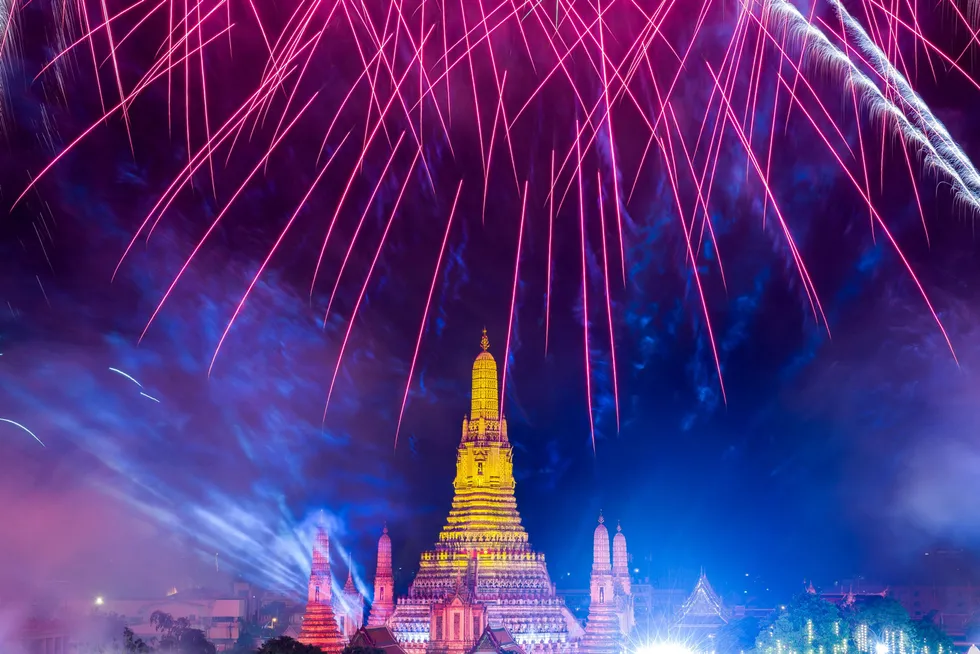 Celebrations: fireworks explode over the Chao Phraya River in Bangkok, Thailand, on 1 January 2023.