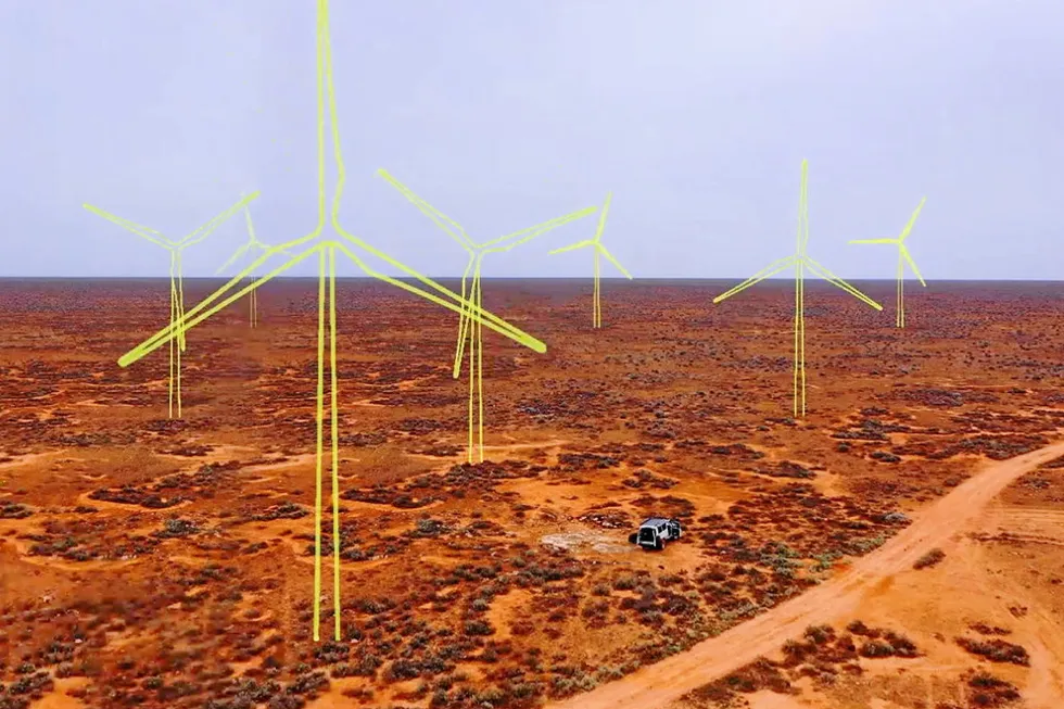 Outlines of wind turbines superimposed on the project site in southeast Western Australia.