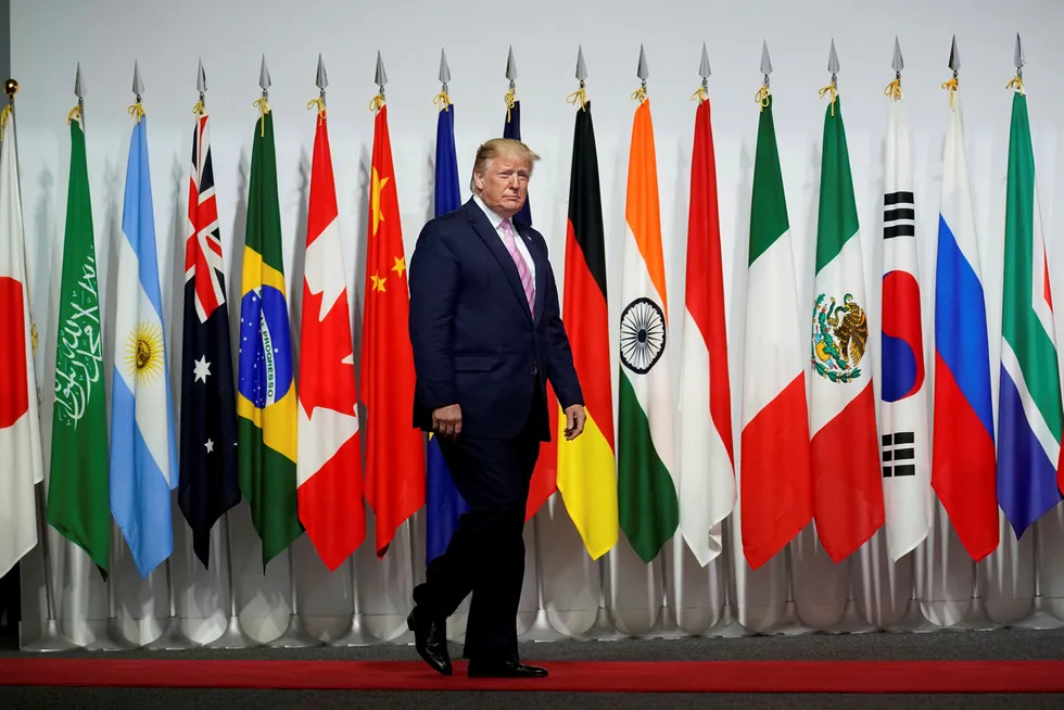 USAs president Donald Trump er på plass på G20-møtet i Osaka i Japan.