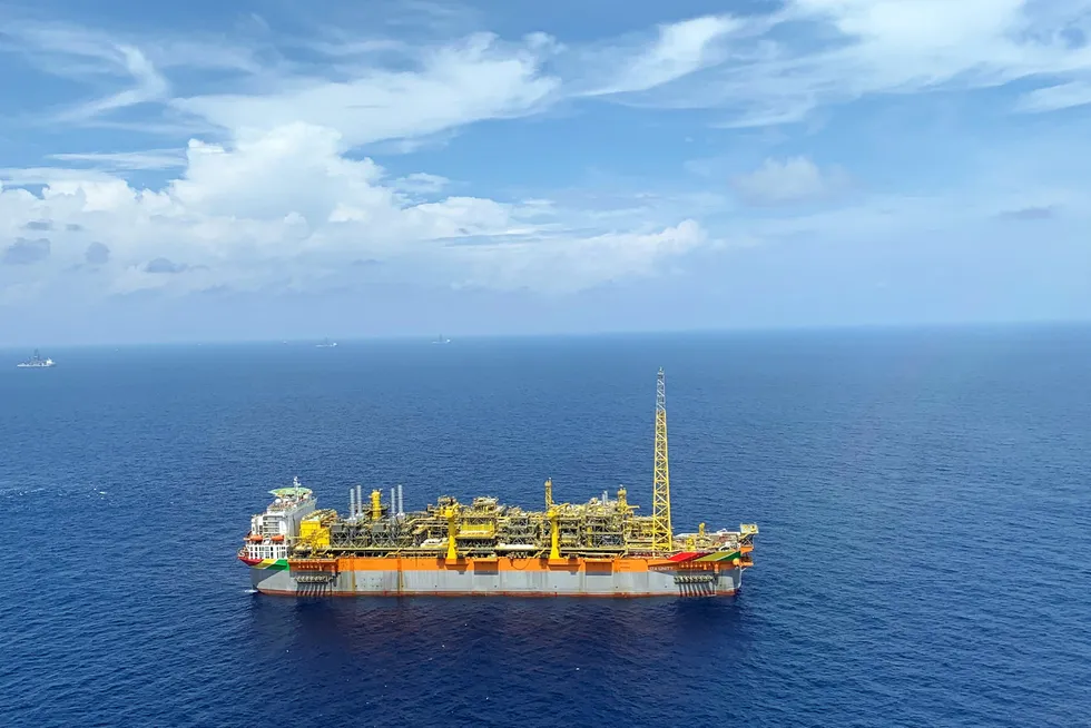 Ahead of schedule: the Liza FPSO unit in operation offshore Guyana.