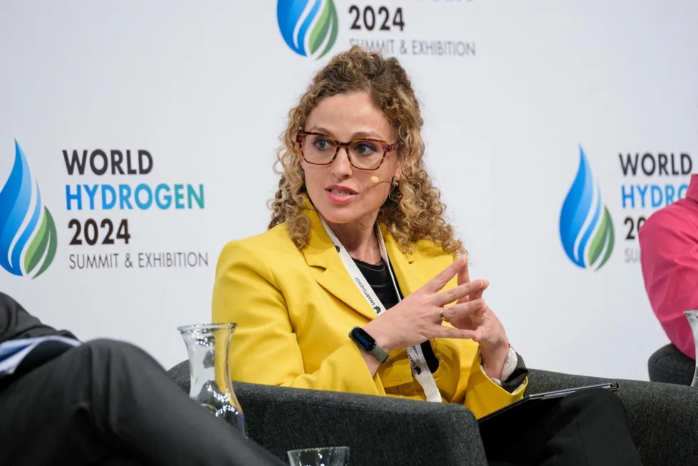 Maribel Rodríguez Olmo, head of the hydrogen business at Repsol, speaking at the World Hydrogen Summit in Rotterdam.