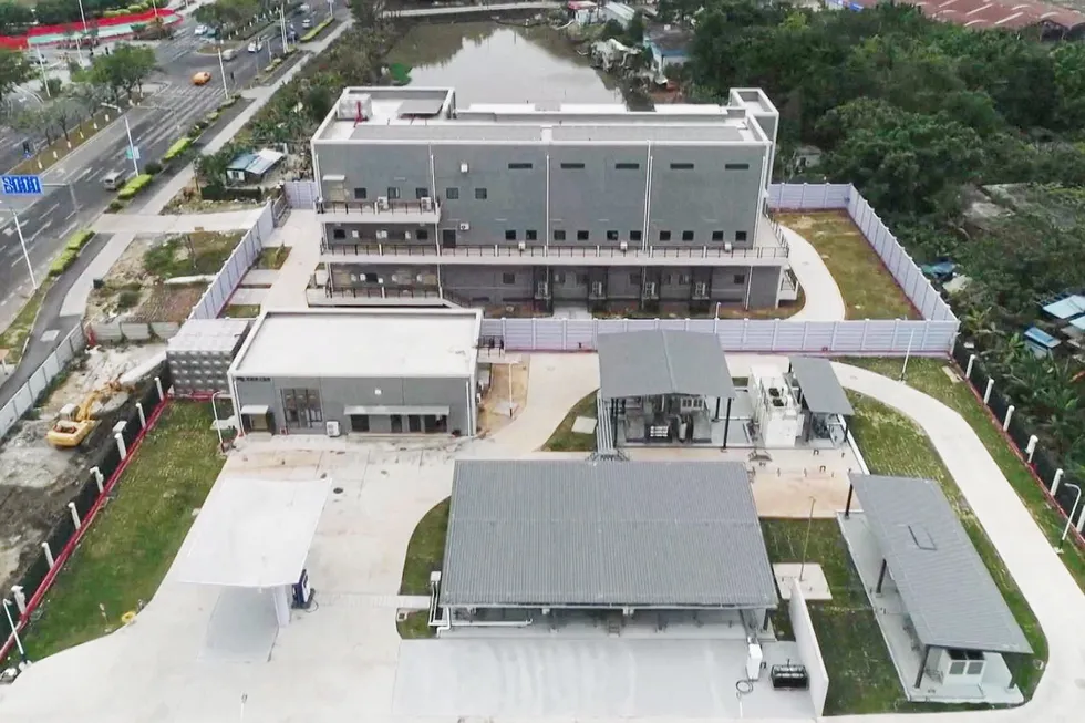 An aerial view of the Nansha Smart Hydrogen Station in Guangzhou, one of the two pilot power plants brought on line at the weekend.