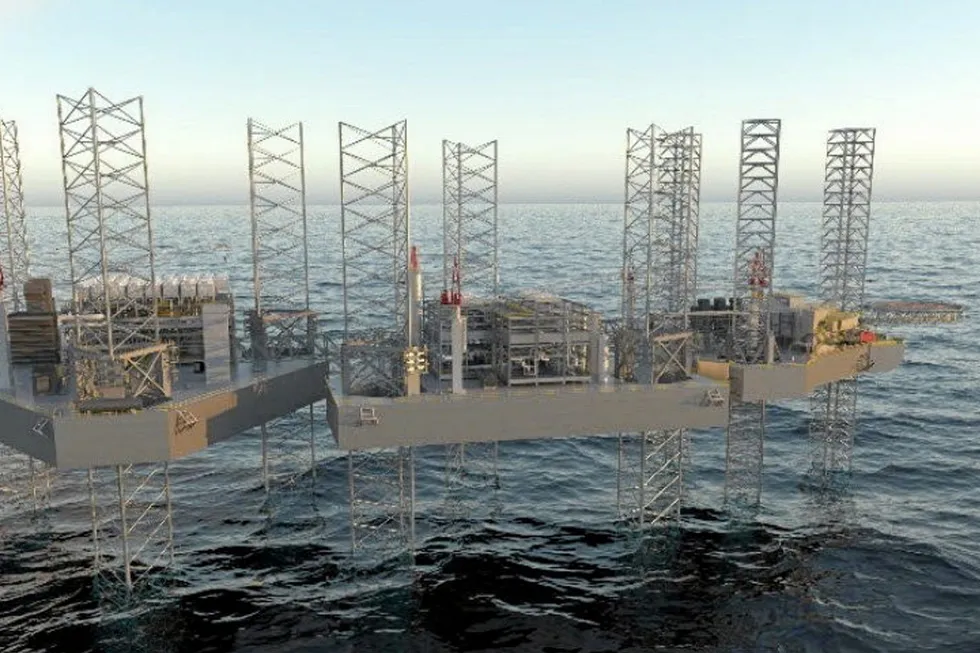 Rapid delivery: Artist's impression of the type of LNG export facility New Fortress Energy plans to have running off the Louisiana coast running by 2023