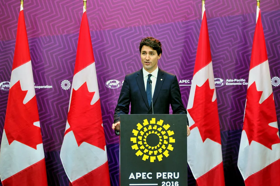 Canadas statsminister Justin Trudeau, her fra en tale til stillehavslandenes APEC-toppmøt før helgen. Foto: RAFAEL ZARAUZ