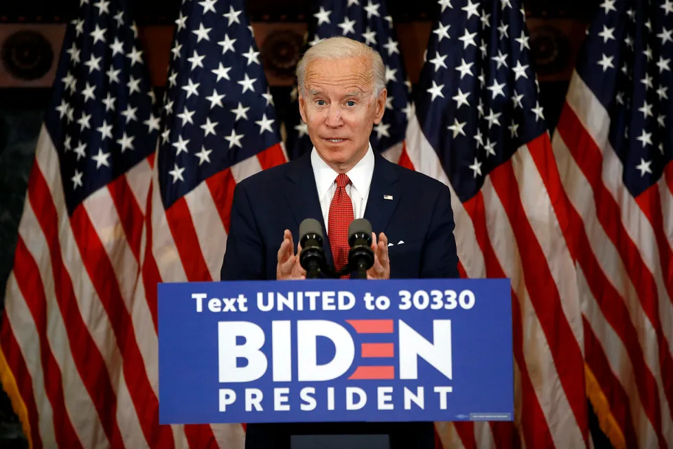 Demokratenes forestående presidentkandidat Joe Biden under et valgmøte tirsdag 2. juni.