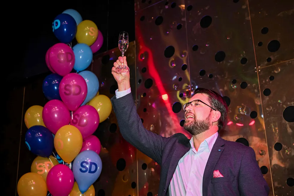 Én ting er klart og det er at vi er Sveriges nest største parti, sa Sverigedemokraternas partileder Jimmie Åkesson i natt.