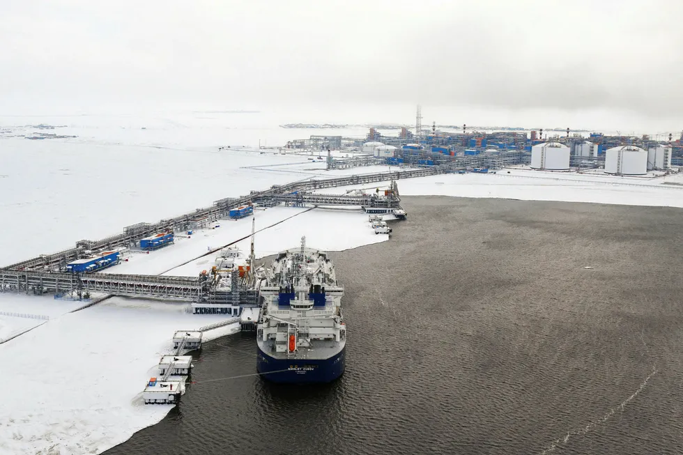 Infections: LNG carrier Nikolay Zubkov loading in the port of Sabetta, home to the Novatek-led Yamal LNG project, Russia