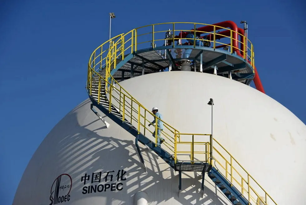 A storage tank at the completed Kuqa green hydrogen plant in Xinjiang, China.