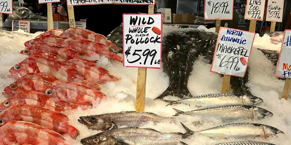 Trident's Wild Alaska pollock for sale at Pike Place Market in November.