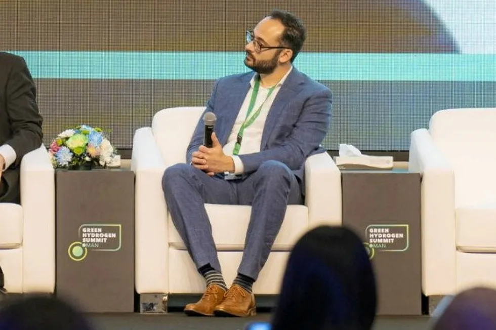 Omar Shkeir, business development director for EMEA at Electric Hydrogen, during a panel session at the Green Hydrogen Summit Oman.