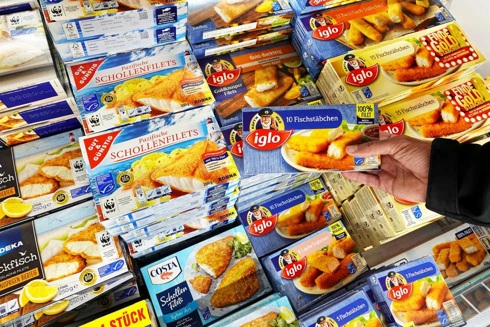 Fish fingers on sale in German supermarket. Buyers and traders in Europe have been concerned by the spate of disruptions in the Alaska pollock sector.