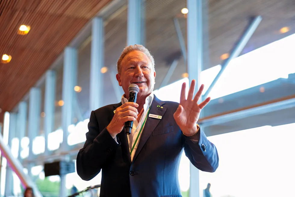 Andrew 'Twiggy' Forrest speaking at the Green Hydrogen Global Assembly's opening night reception.