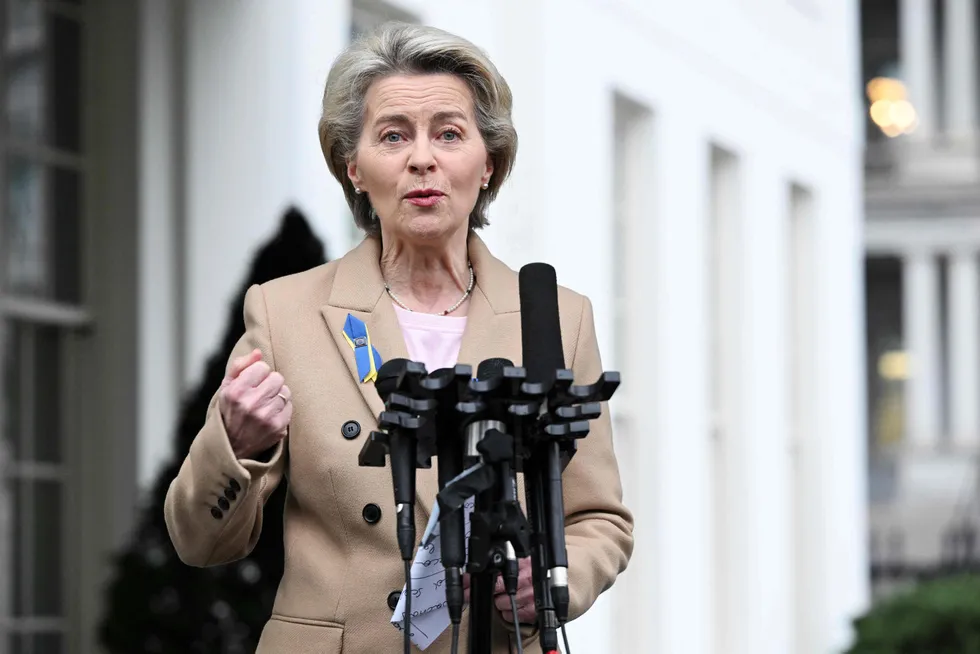 Trade talks: European Commission President Ursula von der Leyen speaks to reporters outside of the West Wing following a meeting with US President Joe Biden at the White House in Washington, DC, on March 10, 2023.