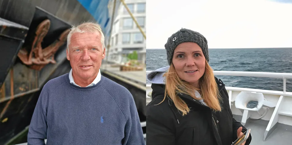 Audun Maråk administrerende direktør i Fiskebåt og Mariann Frantsen, daglig leder i Pelagisk forening, er enig i å redusere den norske andelen av totalkvoten for NVG- sild.
