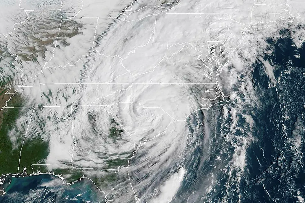 Hurricane Michael: pictured on Thursday making its way north after slamming the Gulf Coast on Wednesday