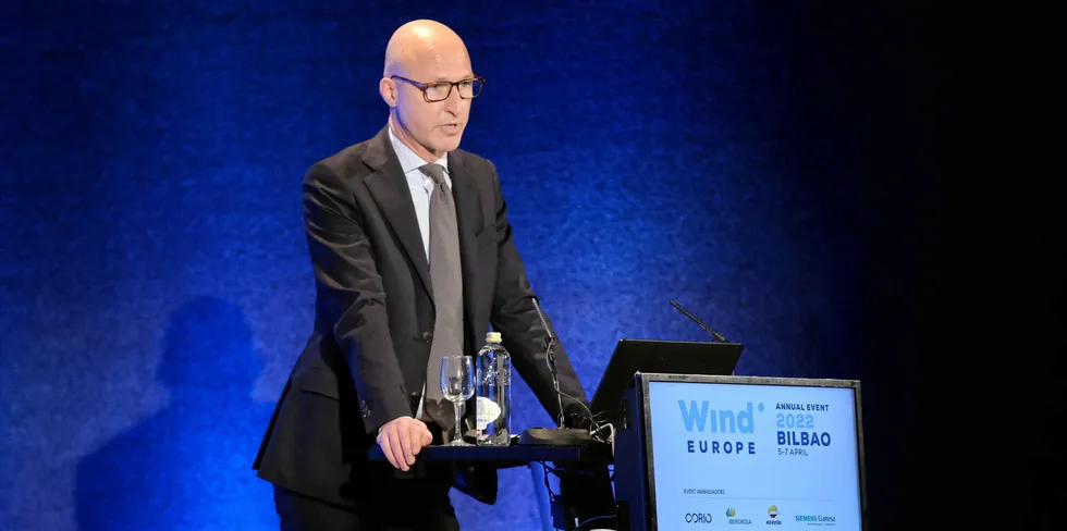 WindEurope chairman Sven Utermöhlen speaking at the opening session of WindEurope 2022 this morning.