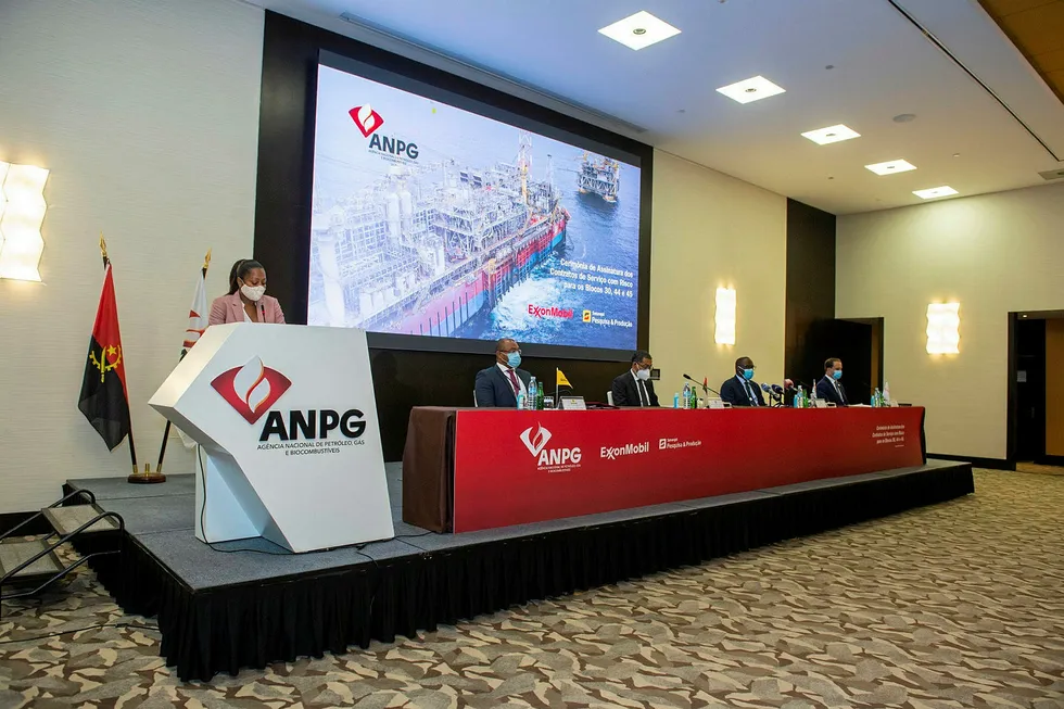 Done deal: officials from ExxonMobil, Sonangol and Angola government at signing ceremony for Namibe basin blocks