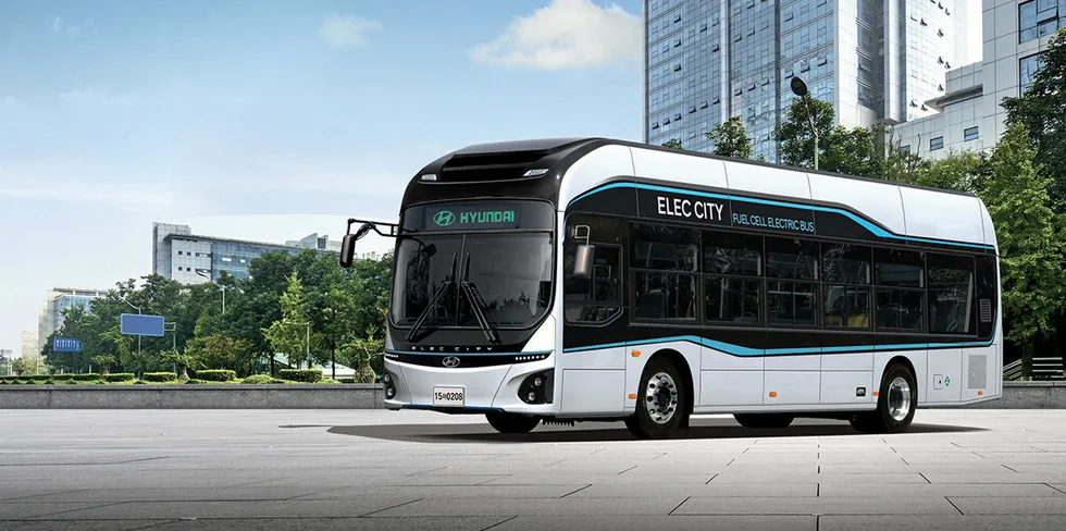 A rendering of a Hyundai hydrogen-powered fuel-cell bus.