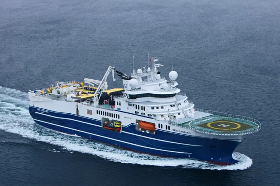 Her er seismikkskipet M/S «GEO CASPIAN» som er en del av flåten til Volstad Maritime.