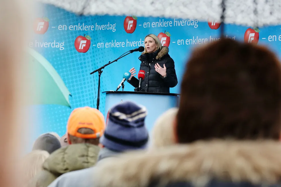 Fremskrittspartiets stortingsrepresentant Sylvi Listhaug er på besøk i Drammen og holdt tale 1. mai. Foto: Ørn Borgen / NTB scanpix