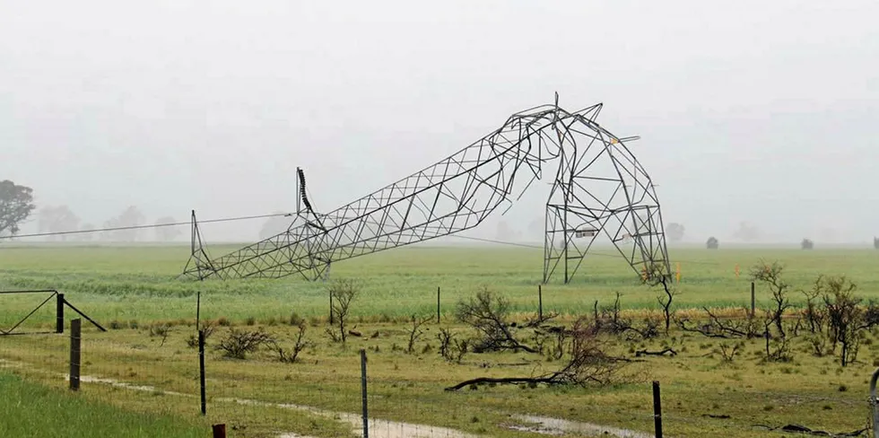 A damaged pylon in South Australia in September 2016, which was brought down by the major storm that led to the blackout.