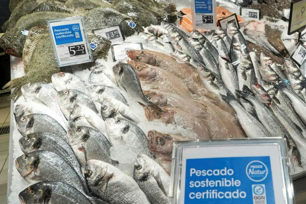 An Eroski fresh fish counter in Spain.
