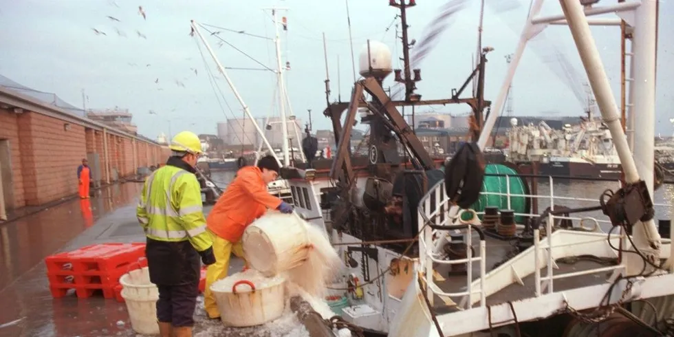 Britiske fiskere losser fisk på markedet i Peterhead i Skottland. Nå har norske myndigheter muligheten til å påvirke britisk fiskeripolitikk i riktig retning, skriver FiskeribladetFiskaren på lederplass.