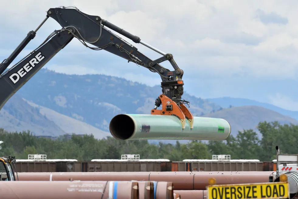Green light: A pipe yard in British Columbia, Canada servicing government-owned oil pipeline operator Trans Mountain's eponymous expansion project.