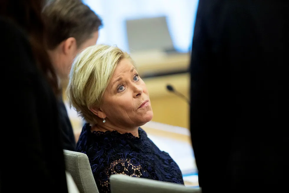 Finansminister Siv Jensen under høringen om SSB-saken. Foto: Berg-Rusten, Ole