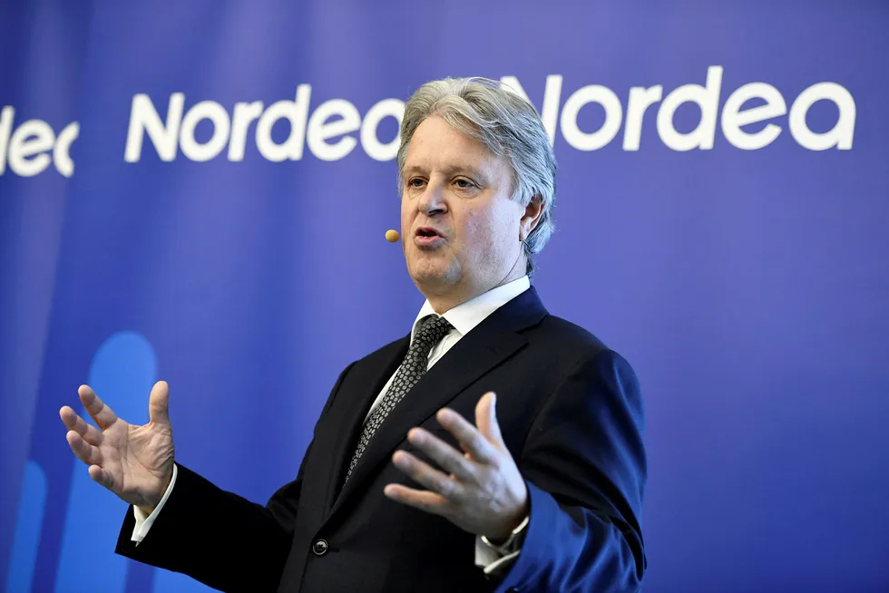 Her kunngjør Nordea-sjef Casper von Koskull for en uke siden at bankens hovedkontor skal flyttes fra Stockholm til Helsingfors. Foto: Lehtikuva/Vesa Moilanen/Reuters/NTB Scanpix